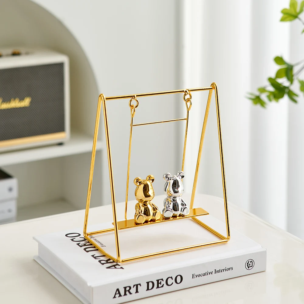 

Creative Animal Small Swing Bear Ornament Modern Home Decor Desktop Ideas Art Accessories Kawaii Room Decor Sculpture & Figurine