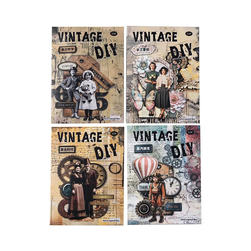 55Pcs Material Retro Handbook Digital Hard Card Handmade Priming Notebooks Background Writing Pads Scrapbook 171*116mm 4