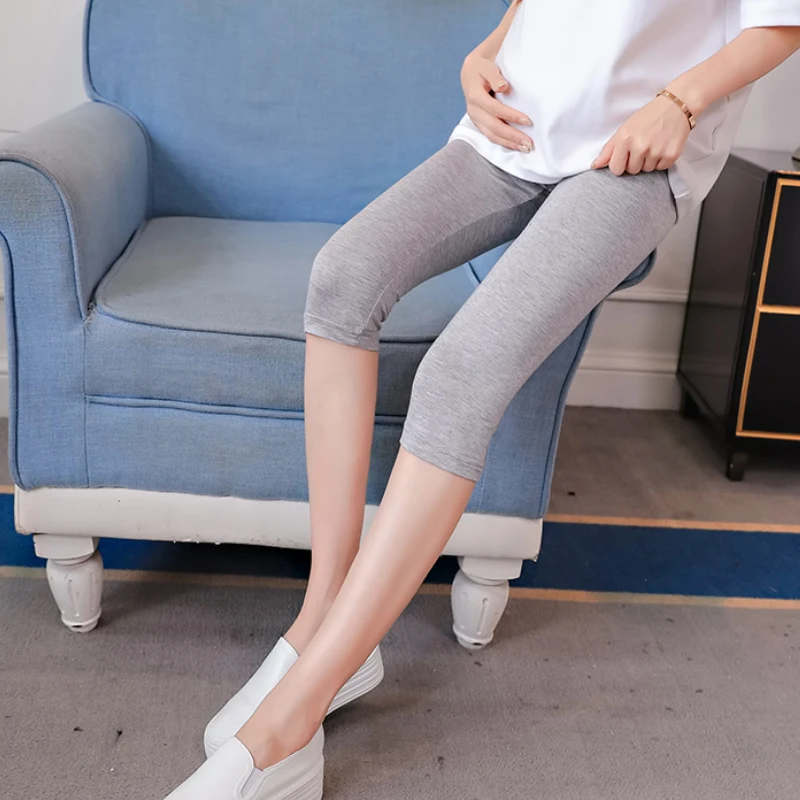 Summer Maternity Pants Capris Modal Trousers Pregnant Pants Adjustable Waist Maternity Leggings
