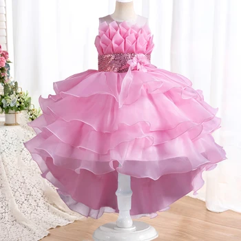 Summer Children's Wedding Flower Girl Tail Organza Elegant Evening Dress Bow Cute Birthday Party Girl Princess Dress 1