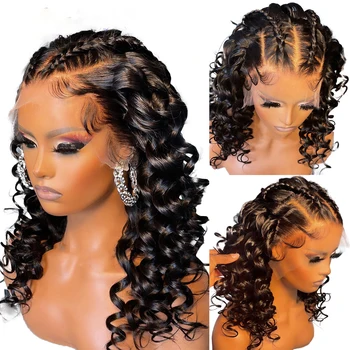 Preplucked Synthetic Soft 26Inch Long Black Curly 180Density Deep Wave Lace Front Wig For African Women Babyhair Daily Cosplay