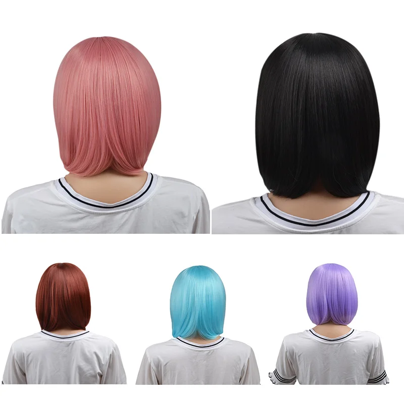 

Natural Short Straight Bob Wig Synthetic Hair For Women 40Cm Heat Resistant Female Fake Hair With Bangs Mapof Beauty Short Qi Li