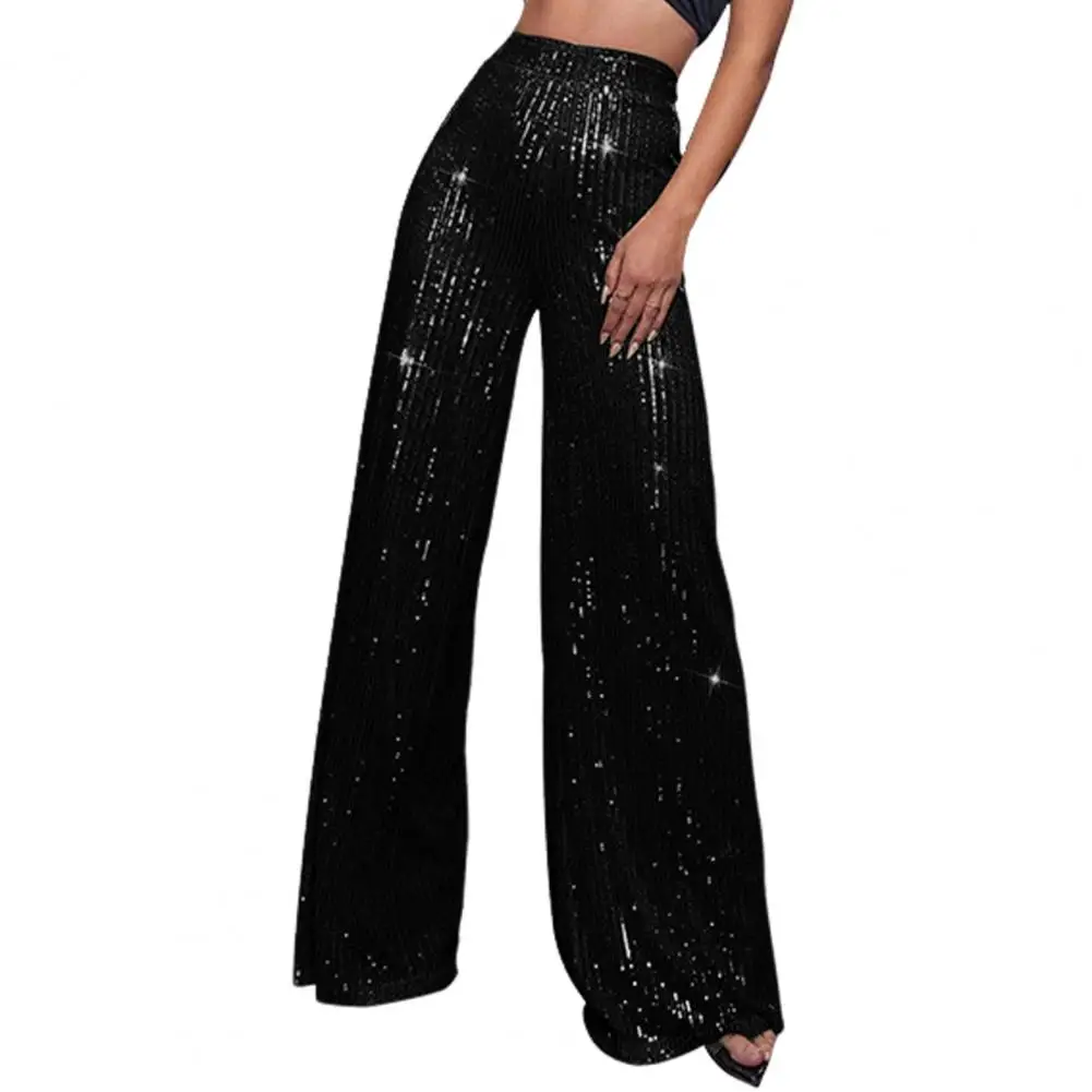 

Women Wide-leg Sequin Pants Sparkling Sequined Women's Nightclub Trousers High Waist Wide Leg Pants with Elastic Waist Loose Fit