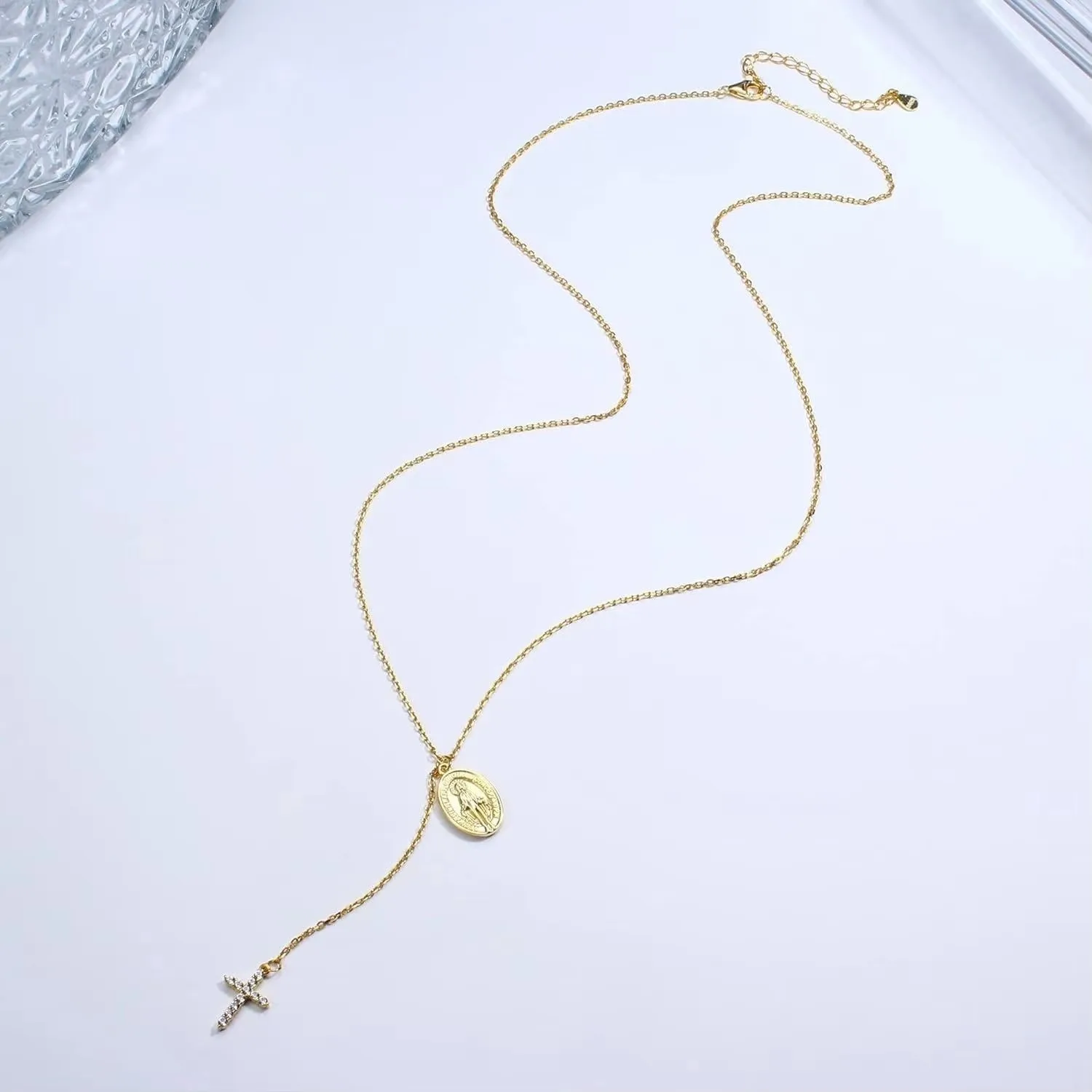 925 Sterling Silver Tiny Cross Necklace for Women Men 18K Gold Plated Religious Pendant Necklace Jewelry with Gift Box