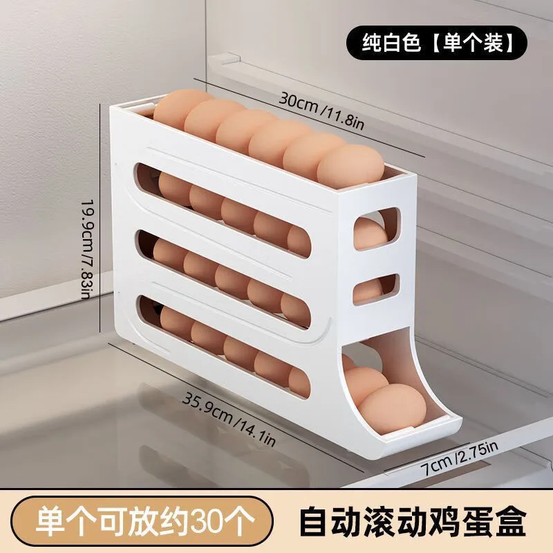 Egg Storage Box 4-layer automatic sliding egg roller refrigerator side door special fresh-keeping tray finishing device