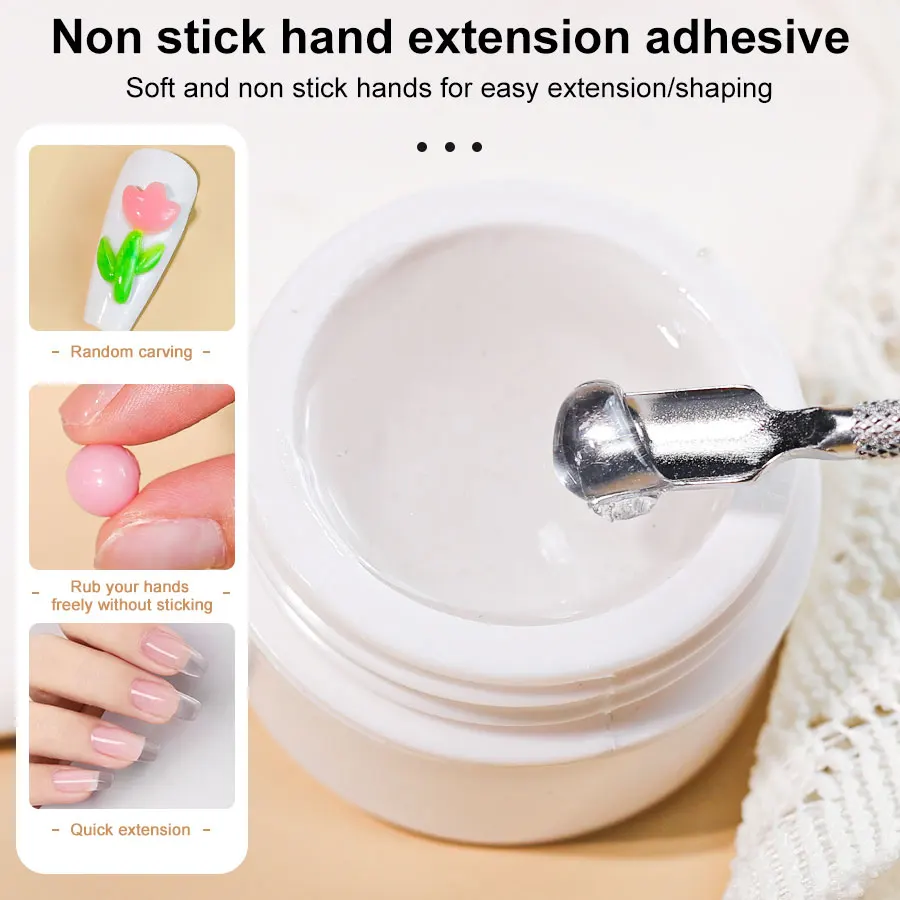 LIMEGIRL 15g Gel per estensione unghie solido Gel UV per fototerapia a mano antiaderente Gel per costruzione rapida Suggerimenti per unghie Nail Art Prolungare il gel per unghie - immagine 5