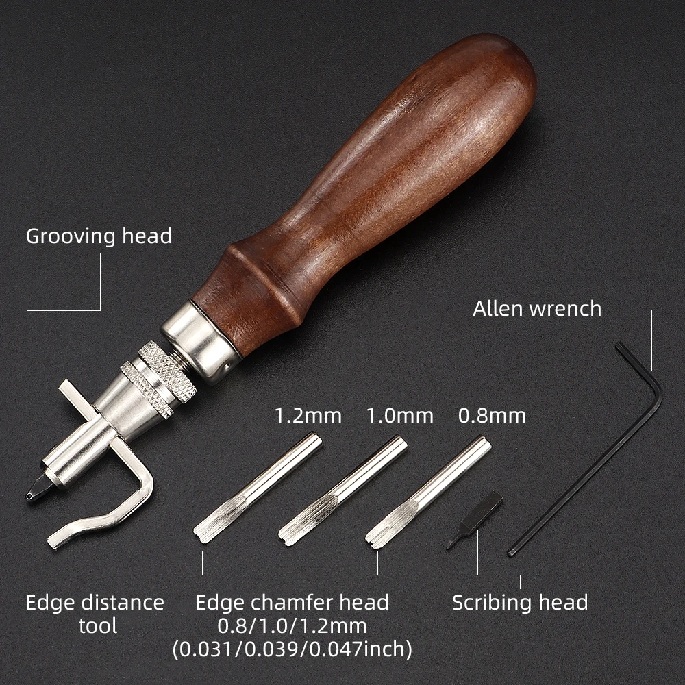 7 in 1 Pro Stitching Groover Set Portable Adjustable Pro Leather Tools Crease Edge Beveler and Stitching Groover Kits