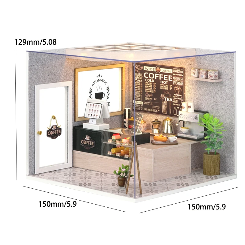 커피숍 인형 집 미니 DIY 키트, 방 모델, 장난감, 가정 및 침실 장식, 가구, 여성 제작 및 조립