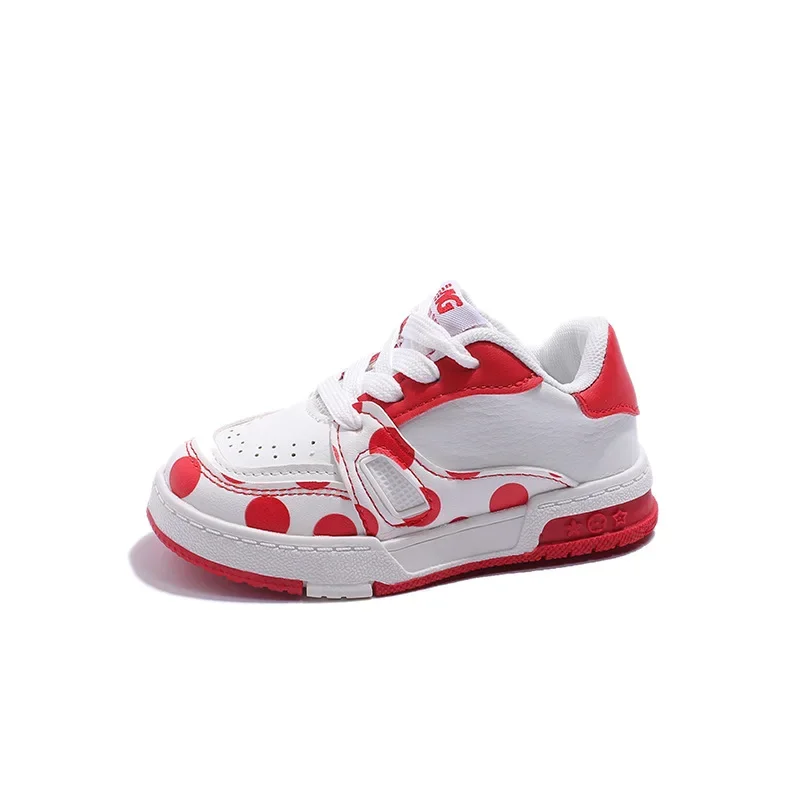 어린이 캐주얼 신발, PU 가죽 학생 워킹 슈즈, 소프트 도트 슈즈, 레드 컬러,  소년 소녀 패션 운동화