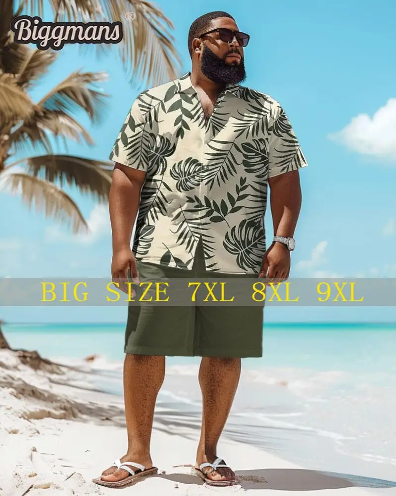 

Biggmans Shirt Plus Size Set L-9Xl for Summer Beach Clothing Oversize Hawaii Suit Hawaiian Colorful Block Print Shorts 7XL 8XL