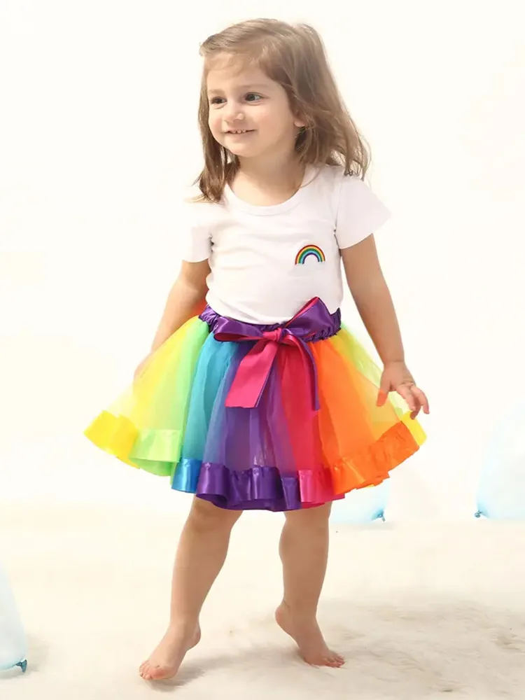 Kids Lovely Handmade Colorful Tutu Skirt, Girls Rainbow Tulle Tutu Pettiskirt, Dance Bubble Skirt 2-9T, Ballet Tutu Skirt, Children Skirts