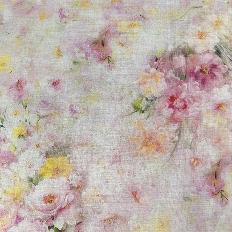 Linen Fabric Natural Ramie Printed For Dress Painting Summer DIY Handmade
