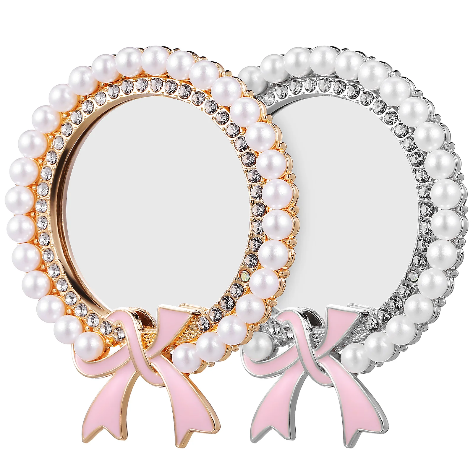 

2pcs Mini Mirrors Portable Travel Mirrors Decorative Small Round Mirrors Diy Phone Case Accessories