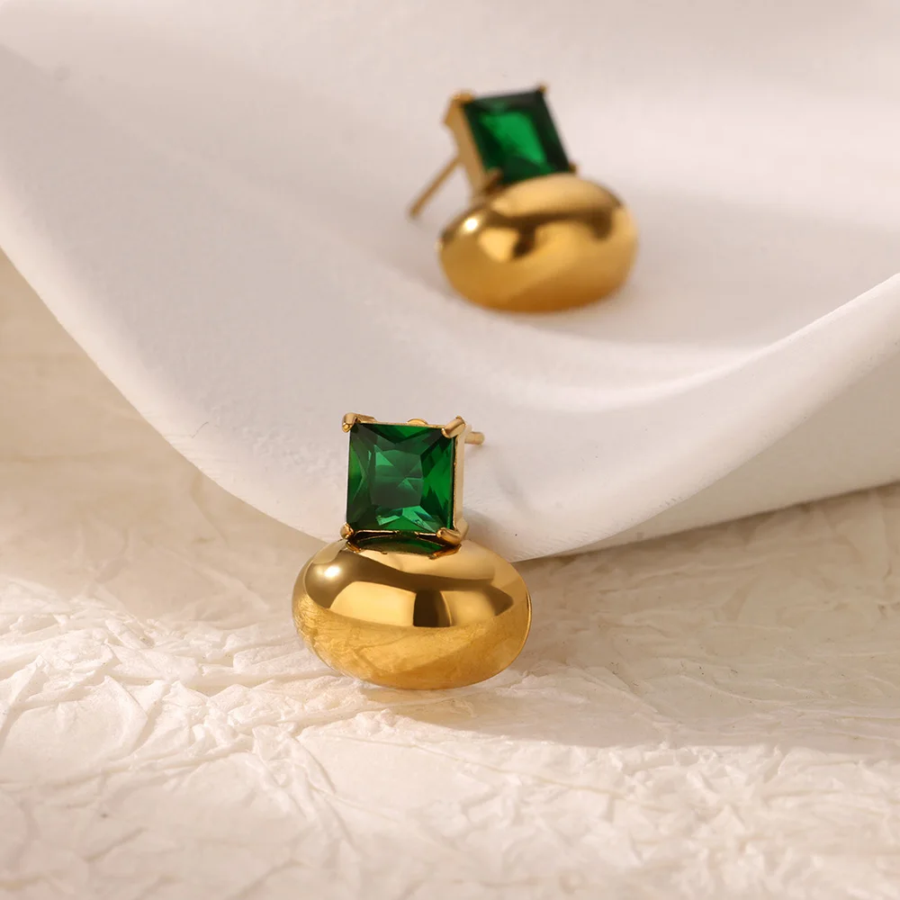Zircon Bead Ball Geometric Earrings Women Gold Stainless Steel Heart Earring