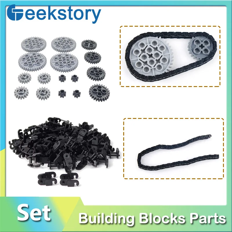 Tracks Wheels Technical Bricks Multi-specification Gears Set Chain Crawler DIY Parts Building Blocks Assembled Toys For 3711