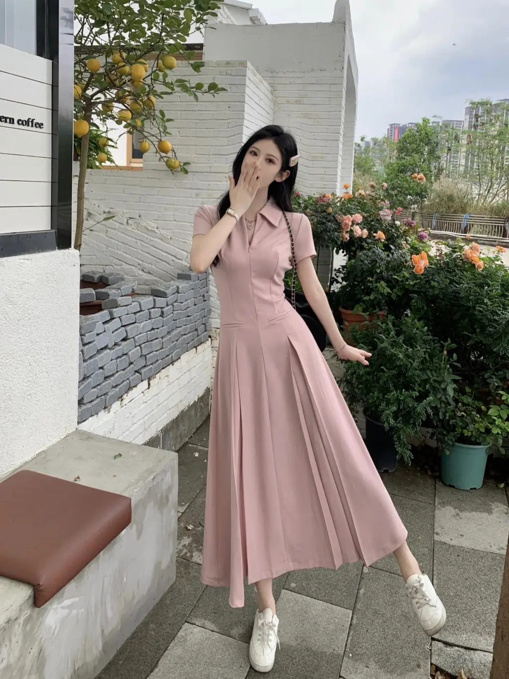 Summer New Casual Slim Solid Dresses for Women Sporty Turn-down Collor A-line Korean Chic Streetwear Simple Vestidos Mujer