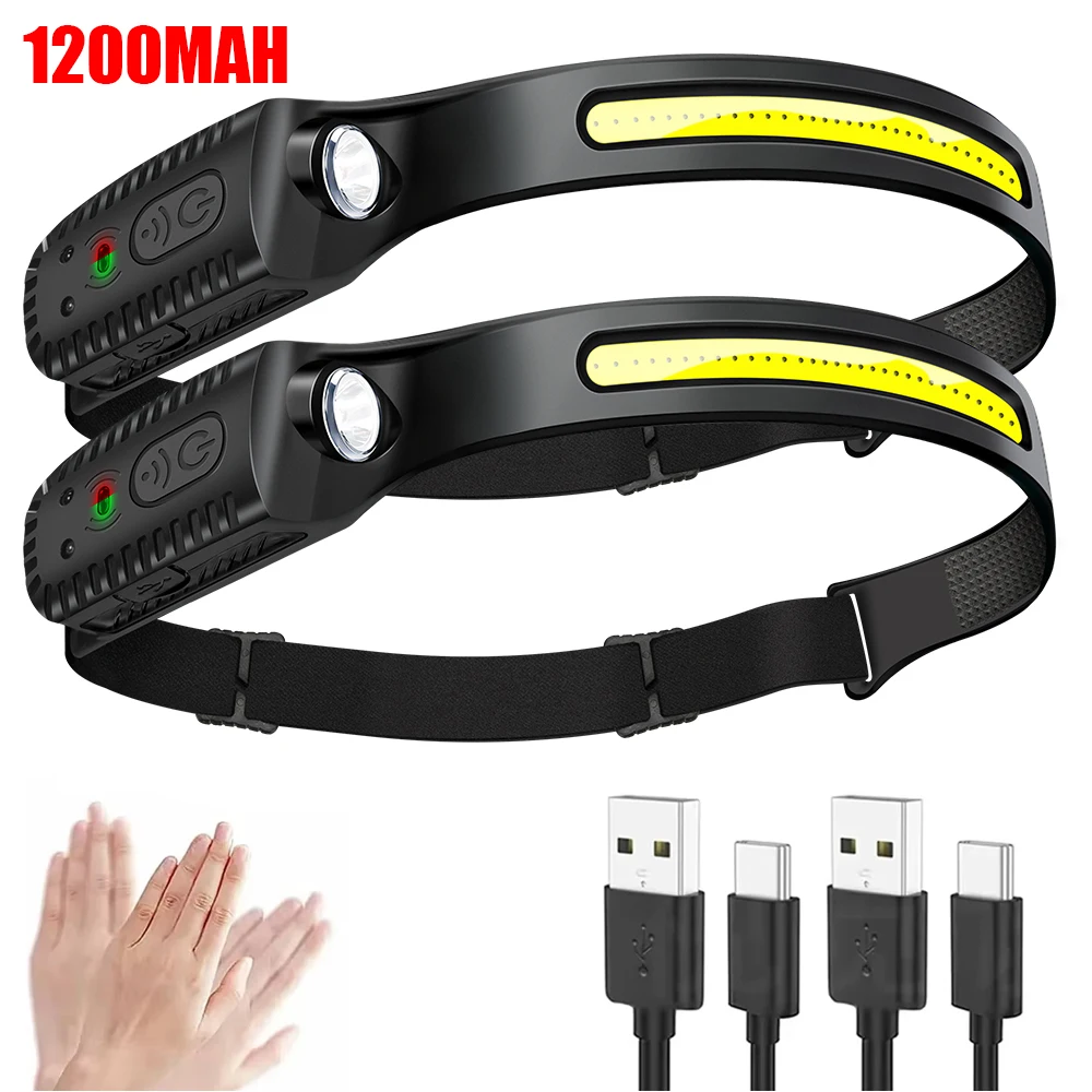 Head Flashlight Powerful LED Sensor Headlamp USB Rechargeable Head Flashlight Headlight Led Head Built-in Battery Fishing Camping Lantern