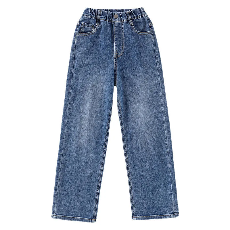 thumbnail image 1 of 3-9Y Spring Children's Jeans Simple Solid Color Loose Girls Straight Pants Childrens Denim Trousers Kid's Outwear Pants, 1 of 6