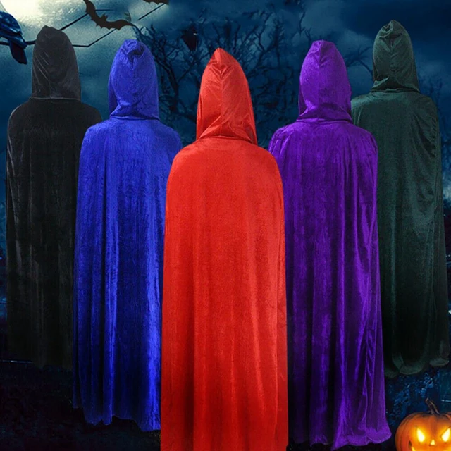 Funtery 6 Pieces Unisex Halloween Costume Cape Velvet Long Hooded Cloak Full Length Witch Cape Adult Women for Men Cosplay Costume Party Christmas, 6 Colors