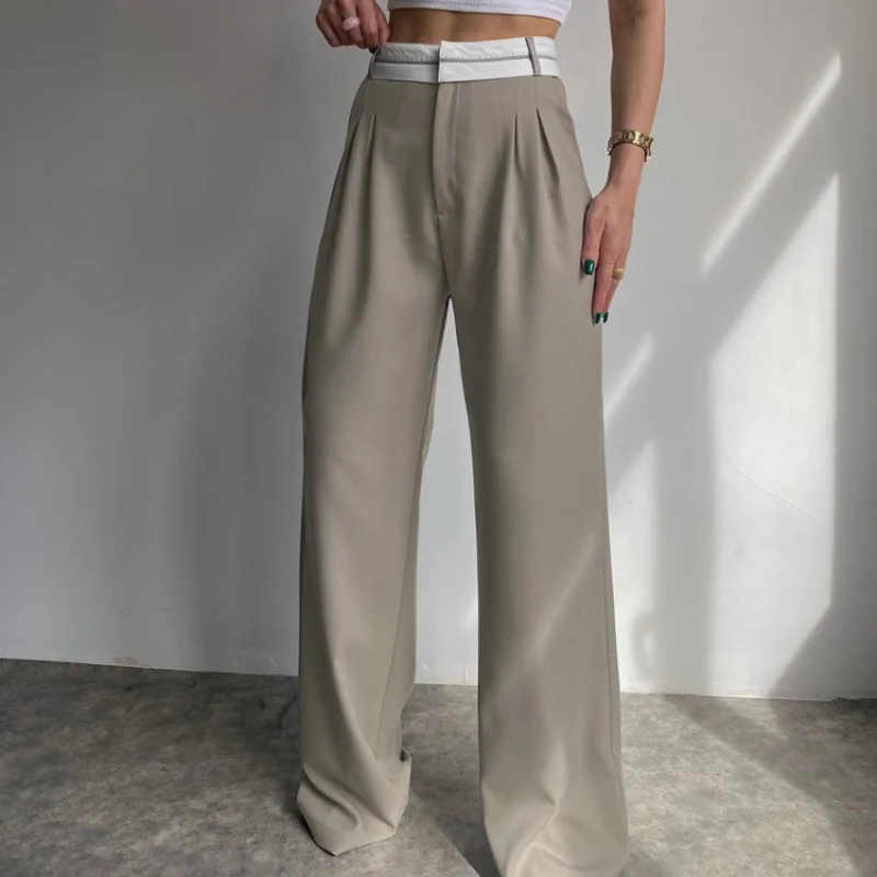 2023 Fashion Essential Straight Leg Loose Pants Grey Office Outfits for Women Casual Trousers Streetwear Pantalones puma official puma essential logo pants 58671403