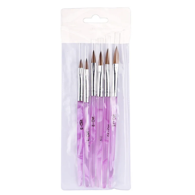 HOTSALE 6pcs/SET 2#/4#/6#/8#/10#12# Kolinsky Sable Brush Pen Acrylic Nail Art Builder Brush Design For Acrylic Nail Brushes Set 6
