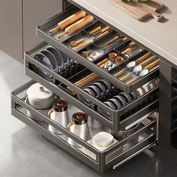 ตะกร้าครัว ตู้ ลิ้นชักสแตนเลส ตู้เก็บจาน ลิ้นชัก ตะกร้าใส่จาน ตะกร้าเก็บตะเกียบ 1