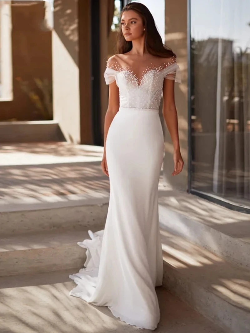 Simple Wedding Dresses 2025 Sweetheart Bridal Gowns Lace Appliques Sheath Mermaid Off The Shoulder Vestidos De Novia Customized 3