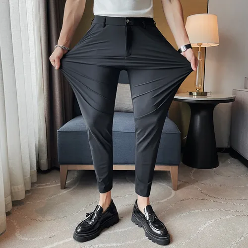 남성용 발목 길이 비즈니스 캐주얼 정장 바지, 블랙, 그레이, 여름 의류, 2023 포멀 웨어, 슬림핏 오피스 스트레이트 바지 36 2