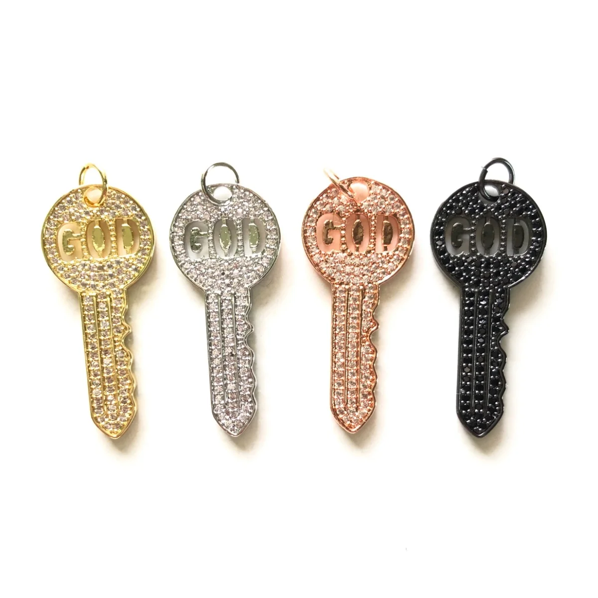 5pcs GOD Is The Key Charms Zirconia Paved Gold-plated Religious Pendant for Girl Bracelet Making Girl Necklace Jewelry Handcraft