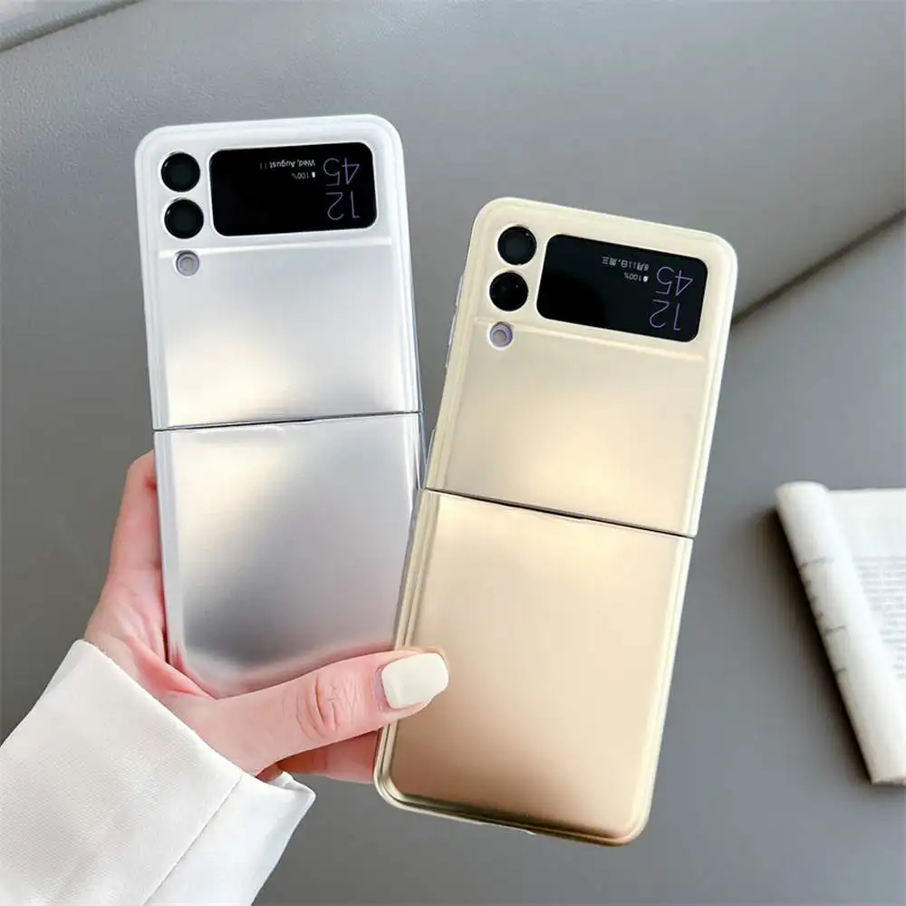

Luxury Flip Plating Pure Color Gold Silver Soft IMD Rubber Phone Case Cover For Samsung Galaxy Z Flip 3 Protective Skin Shell