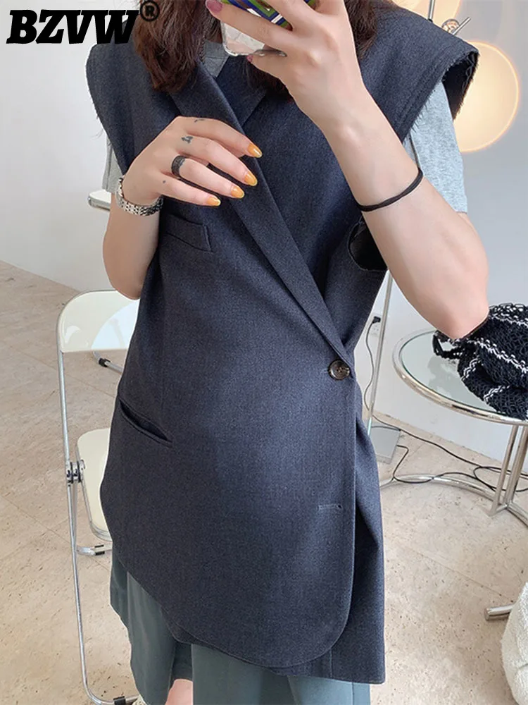 

BZVW Vintage Temperament Sleeveless Suit Vest Women's Coat 2023 New Trend Loose Versatile Streetwear Casual Blazer Vests Female
