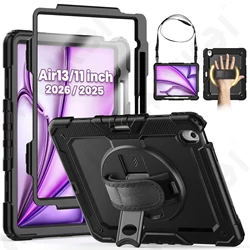 Heavy Duty Rotating Shockproof Tablet Case with Stand & Hand/Shoulder Strap - Black for iPad Air 11 2026 M4 (Black)