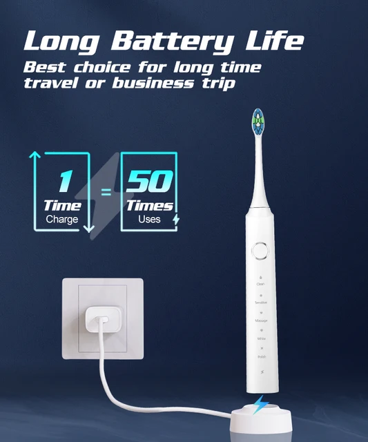 Sonic Electric Toothbrushes for Adults Smart TimerTeeth Whitening Toothbrush IPX7 Waterproof 6 Replaceable Heads Set 6