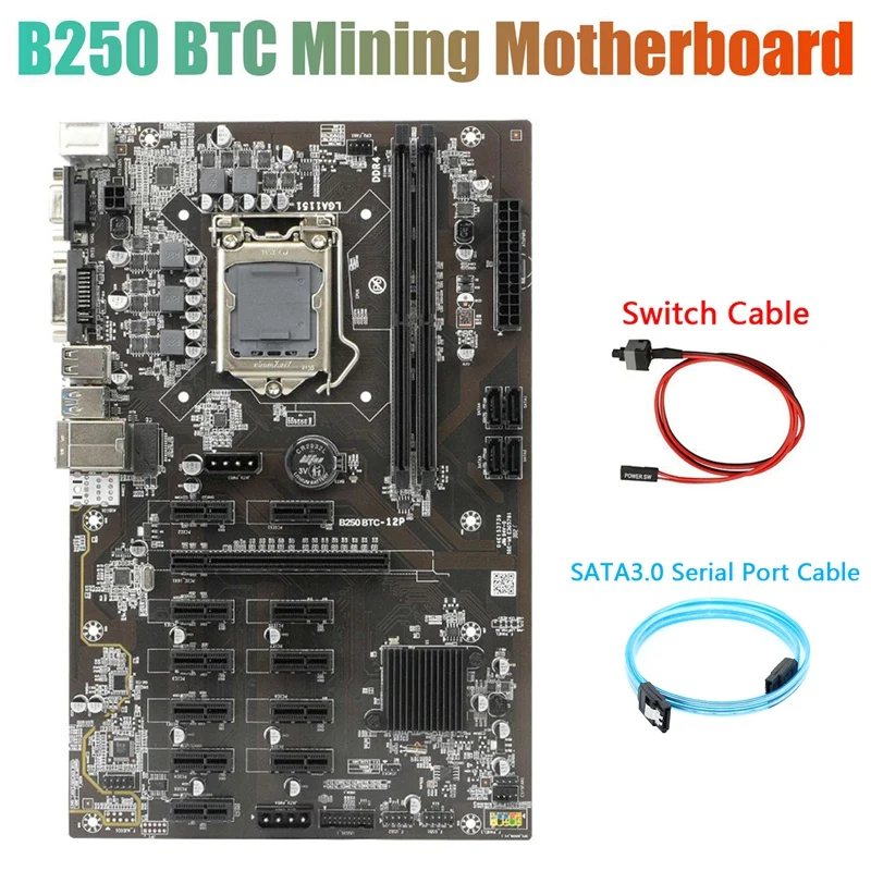 Материнская плата B250 для майнинга BTC с кабелем последовательного порта SATA3.0 +