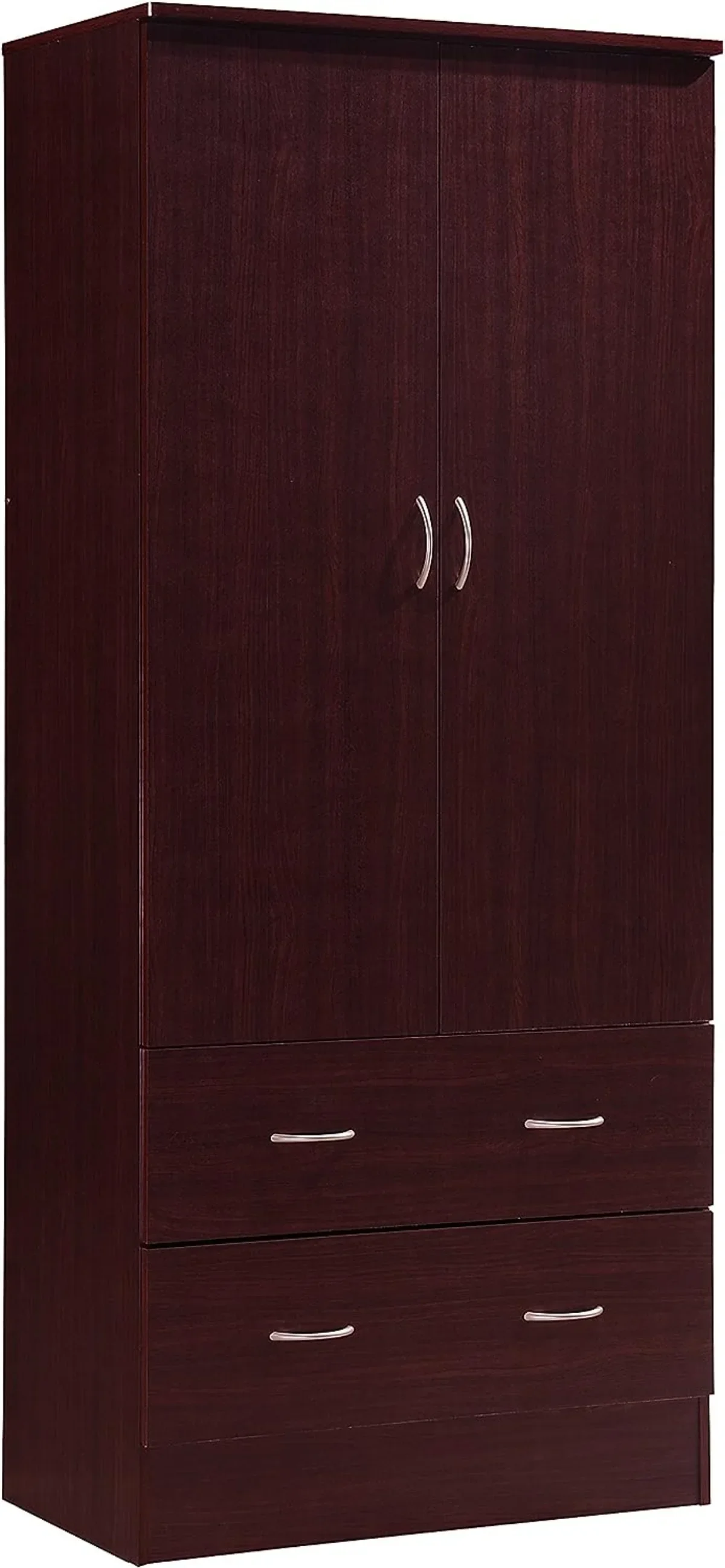 

HODEDAH IMPORT Two Door Wardrobe, with Two Drawers, and Hanging Rod, Mahogany