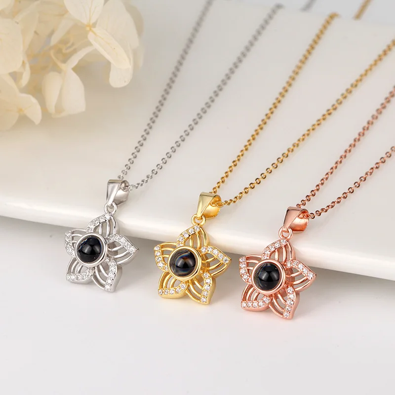 Personalized Photo Projection Necklace S925 Silver Romantic Sakura Pendant Clavicle Chain Nice Jewelry Gift Drop Shipping