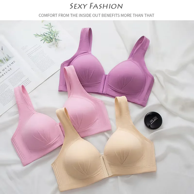 Push Up Front Button Bra without Steel Ring Women's Bra Front Open Full Support Bralette Lift Up Brassiere Shockproof Underwear 5