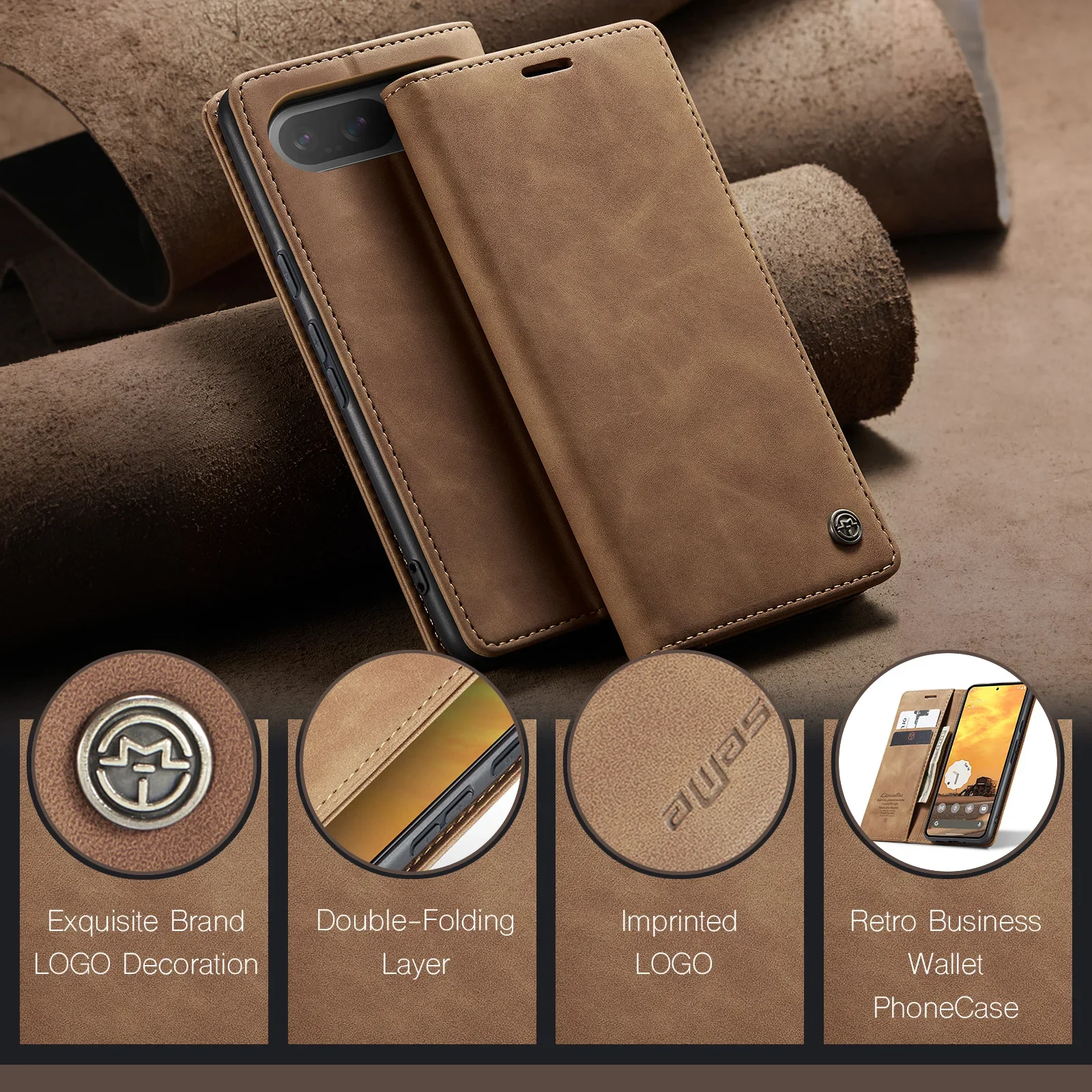 Magnetic Leather Wallet Case with Stand & Pocket