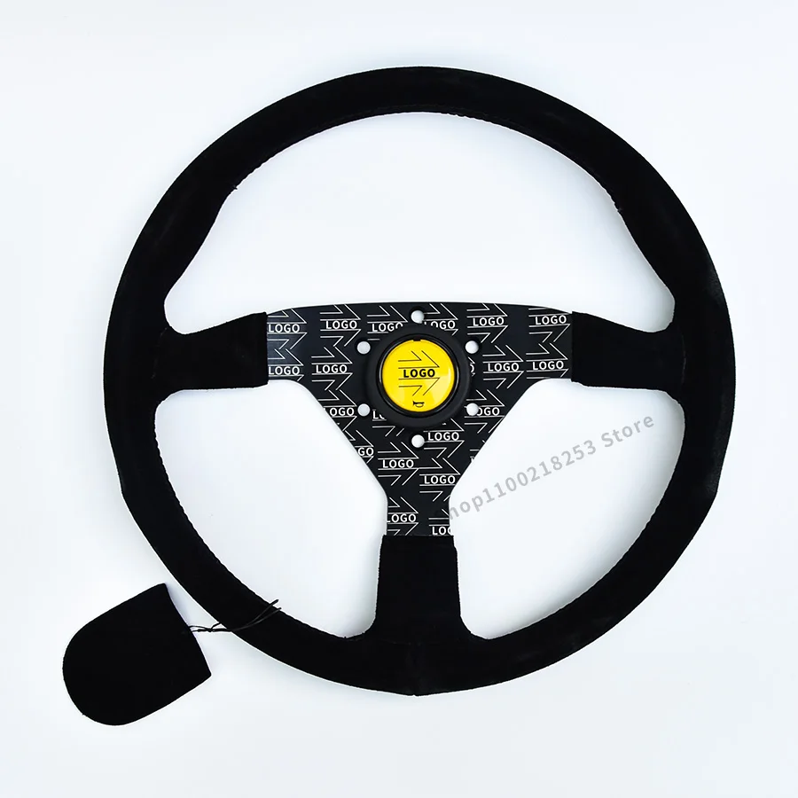 Universal 14inch Black Suede Leather 350mm Steering Wheel Volante Drift