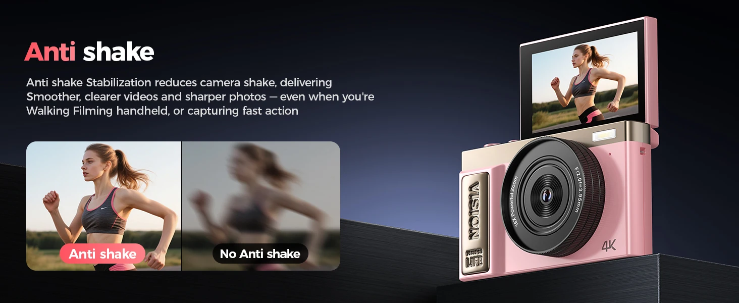 4K Digital Camera - 64 Megapixel Portable Camera With 16x Digital Zoom & Rotating Flip Screen