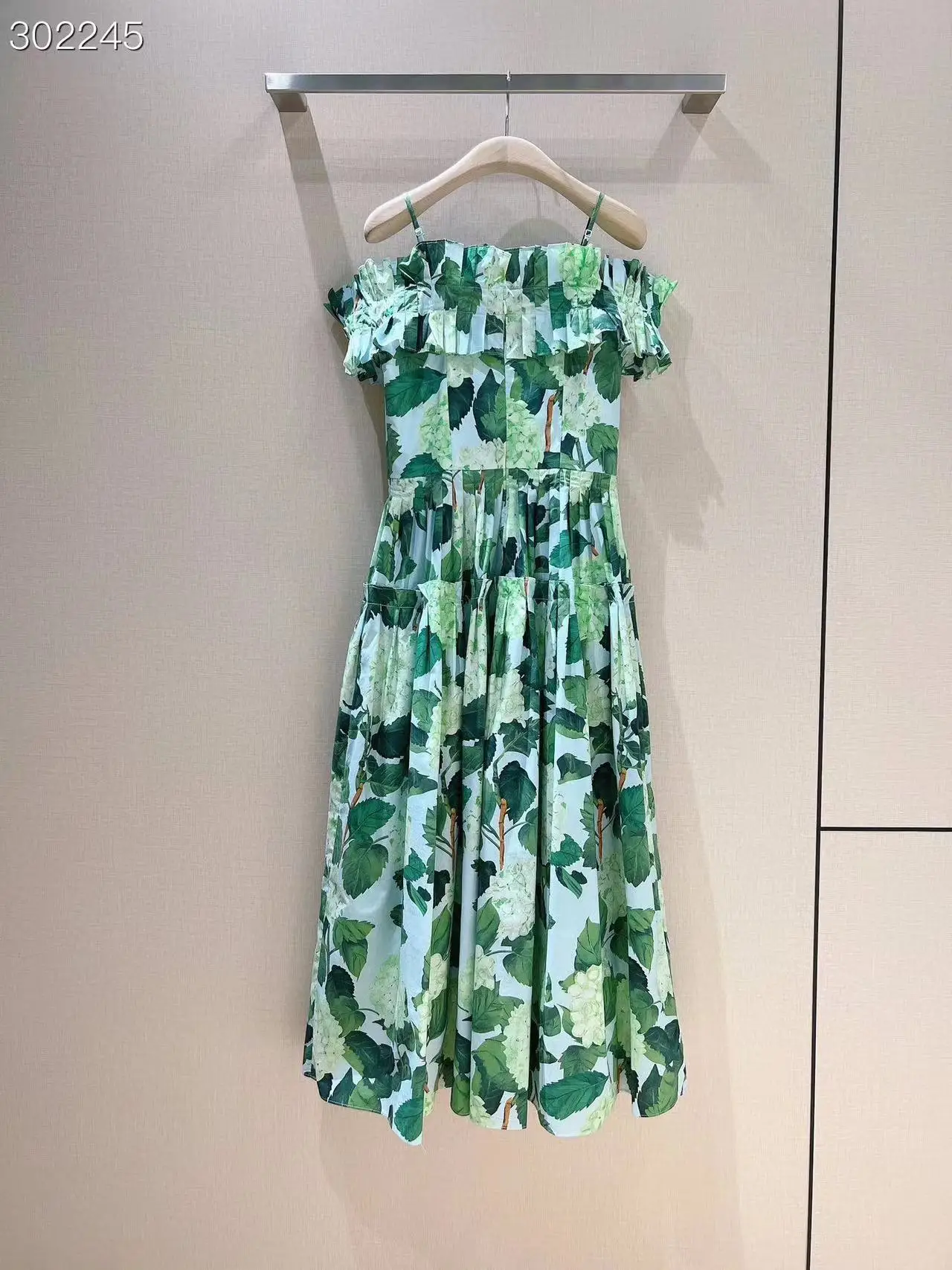 

Fyion 2023 Runway Fashion Spring Midi Dress Women Ruffles Sleeve Floral Print Casual Vintage Slash Neck Elegant Aline Dress