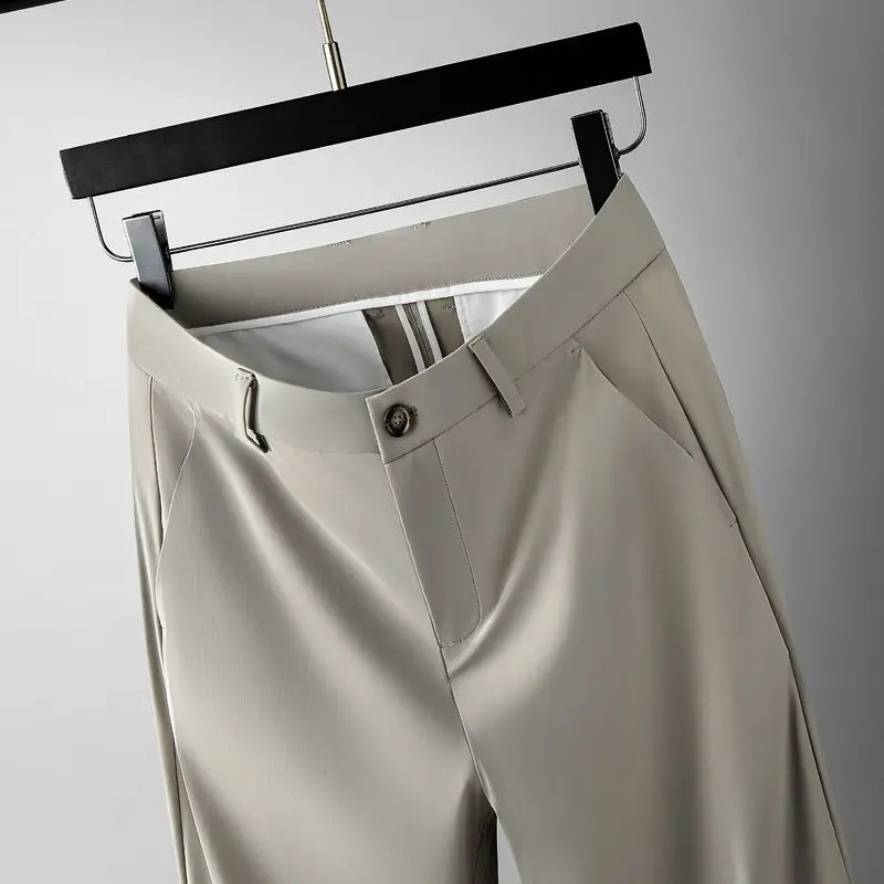 Comfortable Minimalist Business Casual 2024 Summer Men's New Spliced Button Zipper Pocket Fashion Solid Slim Straight Leg Pants