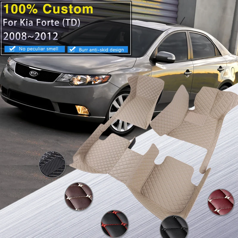 RHD Car Floor Mats For Kia Forte Cerato Shuma Koup TD 2008~2012 Rugs Luxury Leather Mat Waterproof Durable Carpets Car Accessori