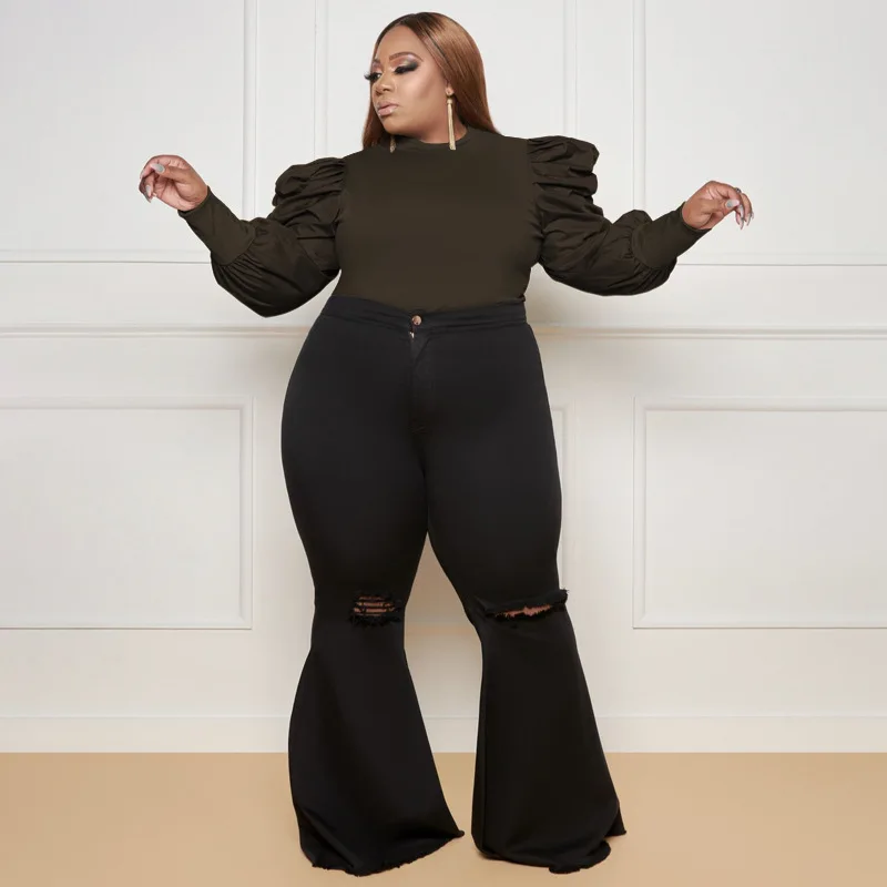 Plus Size Women Tops 2022 Autumn Puff Sleeve Shirt For Lady Fashion Solid Blouse Sexy Casual Crop Top Fall Clothes Wholesale