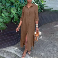 Women's 1XL-5XL plus size Dress  summer wearing the Shirt Collar Cotton Line Button Long Skirt  dress for women - Image 2