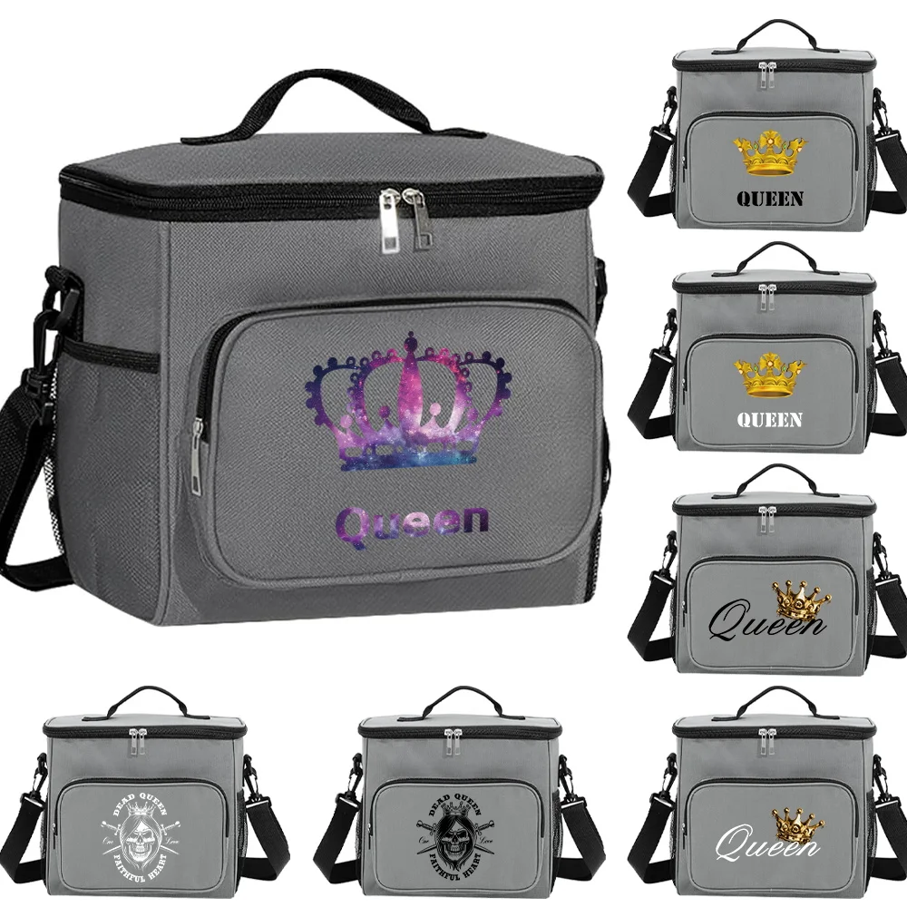 

Cooler Box Lunch Bag Insulated Bags Thermal Organizer Handbag Camping Shoulder Storage Lunchbag for Men and Women Queen Pattern
