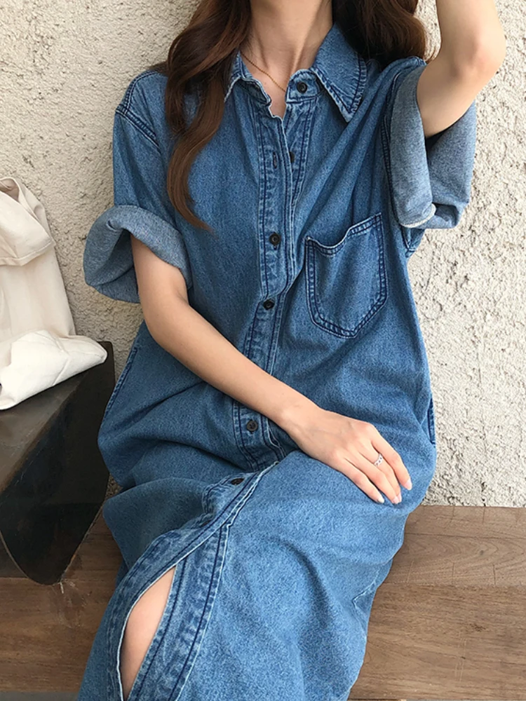 New Fashion Robe Jeans Dress Women Long Sleeve Casual Denim Dresses Long  Jeans Shirt Dress Korean Fashion Robe Femme - Dresses - AliExpress