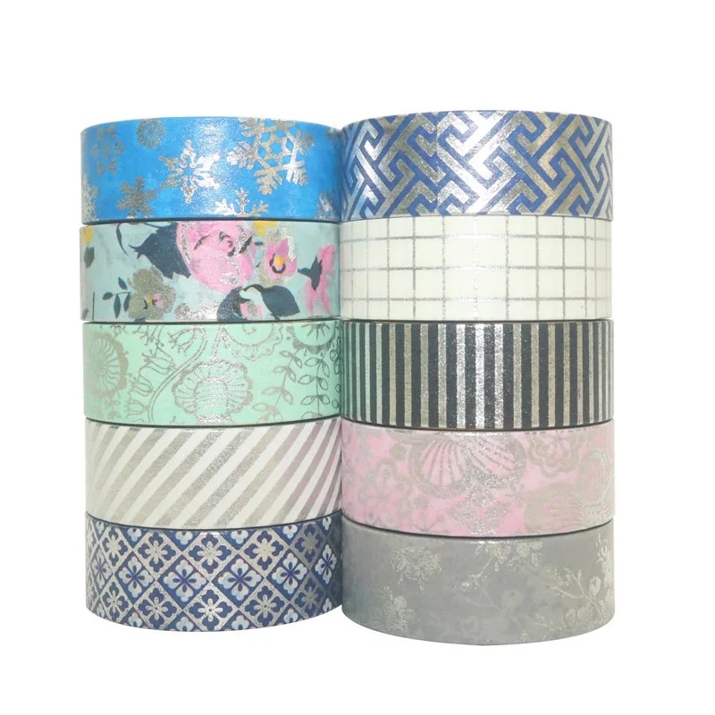 10롤 포일 골드 실버 와시 테이프 DIY 장 이스터 스크랩북킹 콜라주 스티커 봄 소재 홈 크래프트 문구류