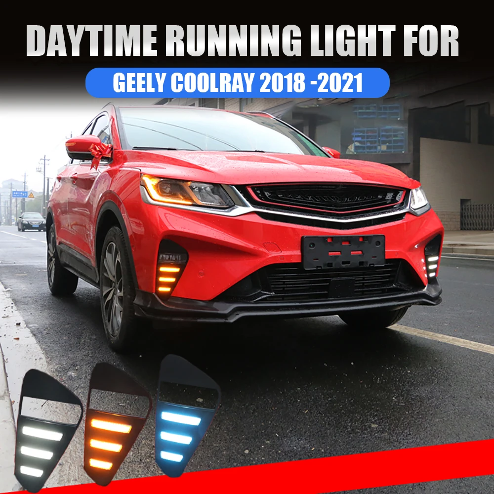 

OKEEN 2pc LED Daytime Running Light For Geely Coolray (SX11) 2018 2019 2020 2021 Car Driving Turn Signal Fog Light Auto Headlamp