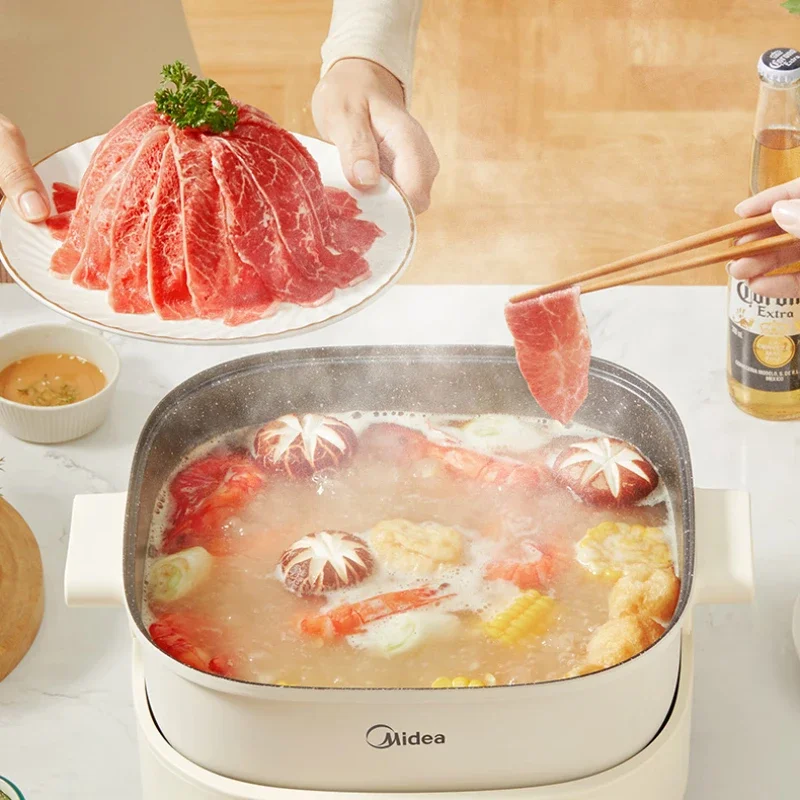 Midea 전기 차핑 접시, 대용량 다기능 쿠커, 요리 냄비, 음식 워머, 세척하기 쉬운